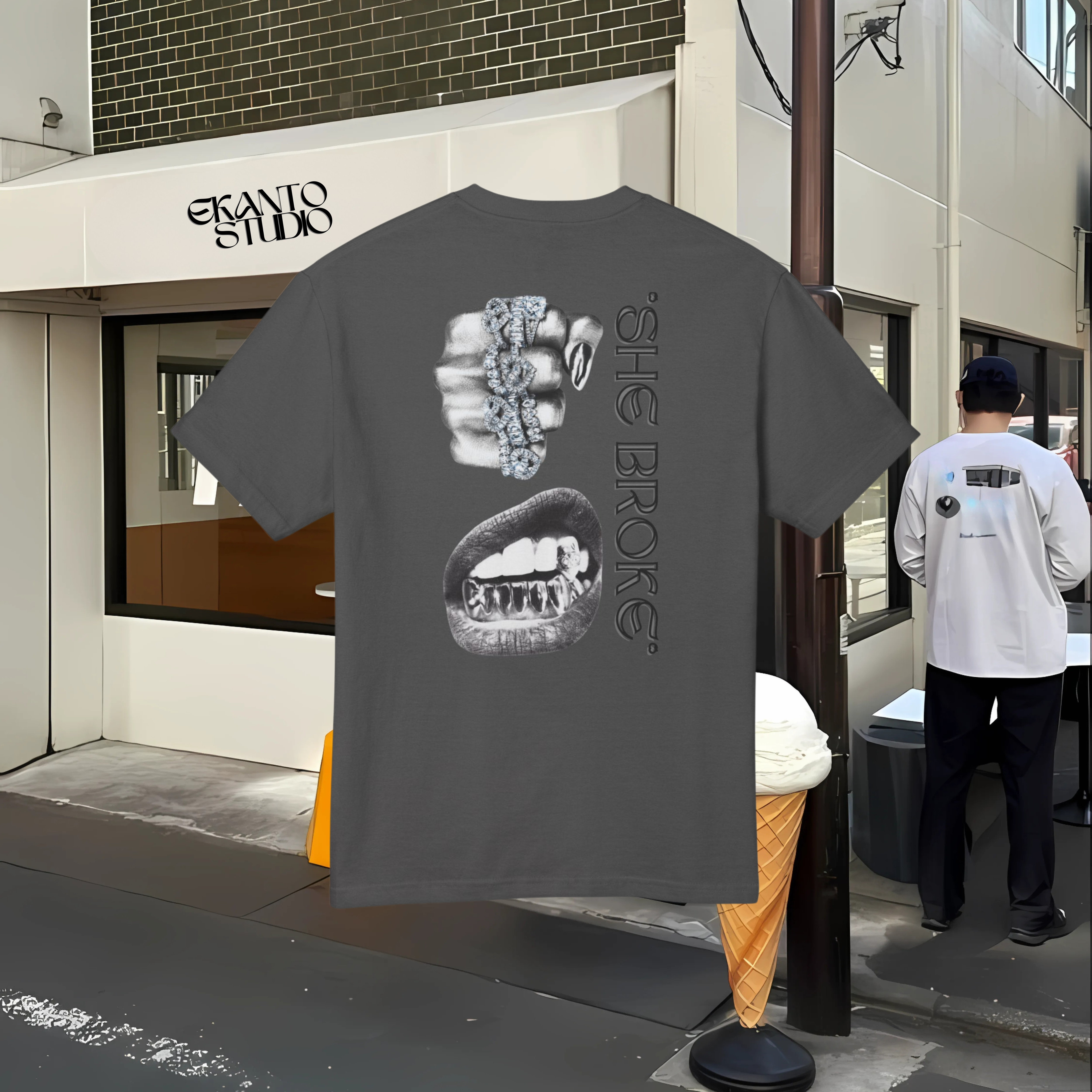 "She broke" Heavyweight Tee